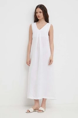 United Colors of Benetton sukienka lniana kolor biały maxi rozkloszowana