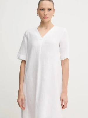United Colors of Benetton sukienka lniana kolor biały mini oversize 4AGHDV0B0