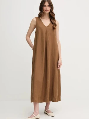 Zdjęcie produktu United Colors of Benetton sukienka lniana kolor brązowy mini rozkloszowana 4AGHDV0AX