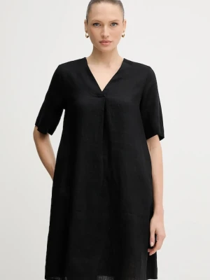United Colors of Benetton sukienka lniana kolor czarny mini oversize 4AGHDV0B0