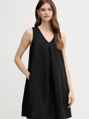 United Colors of Benetton sukienka lniana kolor czarny mini rozkloszowana 4AGHDV0AX