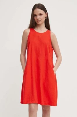 United Colors of Benetton sukienka lniana kolor czerwony mini prosta