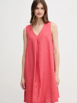 United Colors of Benetton sukienka lniana kolor czerwony mini rozkloszowana 4AGHDV0AX