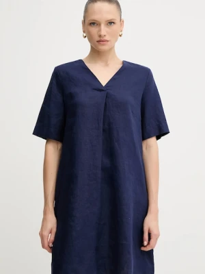 United Colors of Benetton sukienka lniana kolor granatowy mini oversize 4AGHDV0B0