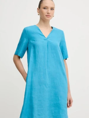 United Colors of Benetton sukienka lniana kolor niebieski mini oversize 4AGHDV0B0