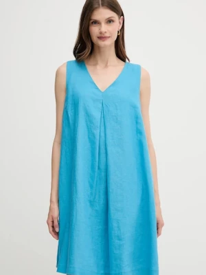 United Colors of Benetton sukienka lniana kolor niebieski mini rozkloszowana 4AGHDV0AX