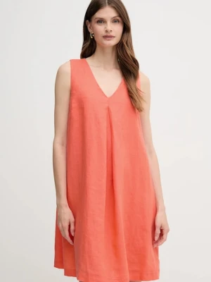United Colors of Benetton sukienka lniana kolor pomarańczowy mini rozkloszowana 4AGHDV0AX