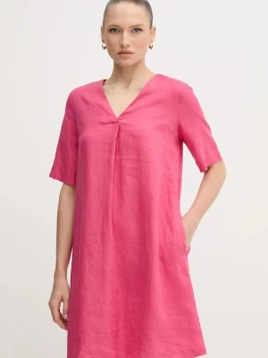 United Colors of Benetton sukienka lniana kolor różowy mini oversize 4AGHDV0B0
