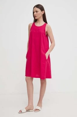 United Colors of Benetton sukienka lniana kolor różowy mini prosta