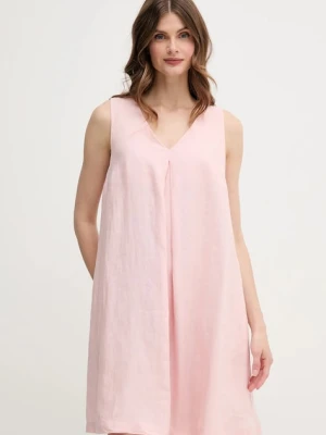 United Colors of Benetton sukienka lniana kolor różowy mini rozkloszowana 4AGHDV0AX