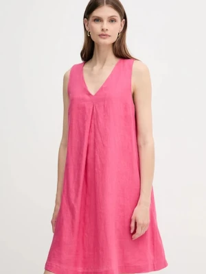 United Colors of Benetton sukienka lniana kolor różowy mini rozkloszowana 4AGHDV0AX