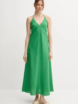 United Colors of Benetton sukienka lniana kolor zielony maxi rozkloszowana 4AGHDV0BF