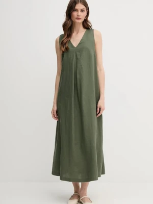 United Colors of Benetton sukienka lniana kolor zielony maxi rozkloszowana