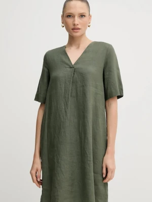 United Colors of Benetton sukienka lniana kolor zielony mini oversize 4AGHDV0B0