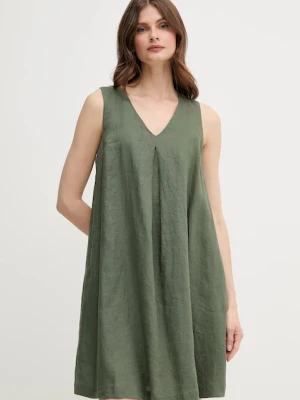 United Colors of Benetton sukienka lniana kolor zielony mini rozkloszowana 4AGHDV0AX