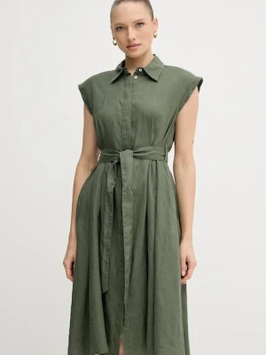 United Colors of Benetton sukienka lniana kolor zielony mini rozkloszowana 4AGHDV0B1