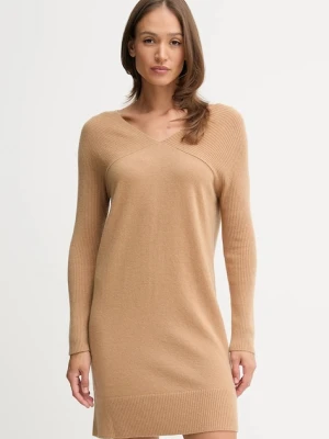 United Colors of Benetton sukienka z dodatkiem wełny kolor beżowy mini prosta 1044DV02C