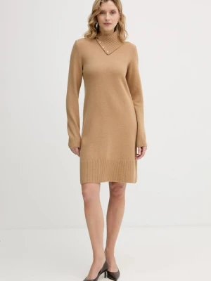 United Colors of Benetton sukienka z dodatkiem wełny kolor brązowy midi dopasowana 1444DV02F