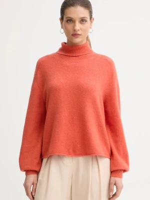 United Colors of Benetton sweter damski kolor pomarańczowy lekki z golfem 11CZD204F