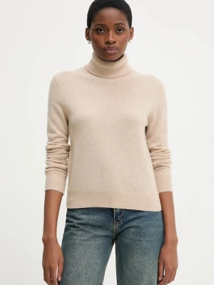 United Colors of Benetton sweter kaszmirowy kolor beżowy lekki z golfem 1033D202D