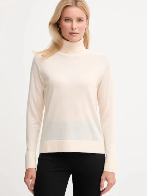 United Colors of Benetton sweter wełniany damski kolor beżowy lekki z golfem 11AHD203Y