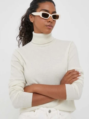 United Colors of Benetton sweter wełniany damski kolor beżowy lekki z golfem