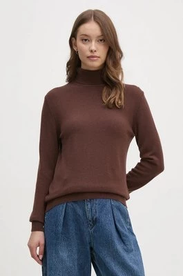 United Colors of Benetton sweter wełniany damski kolor brązowy lekki z golfem 1002D2348