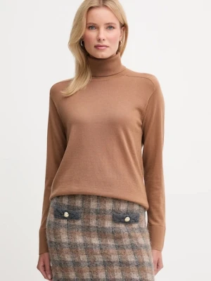 United Colors of Benetton sweter wełniany damski kolor brązowy lekki z golfem 11AHD203Y