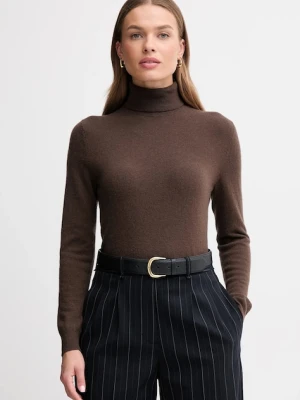 United Colors of Benetton sweter wełniany damski kolor brązowy z golfem 1002D2348