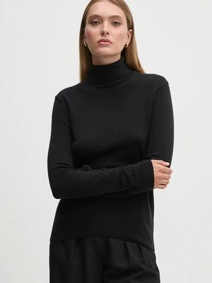 United Colors of Benetton sweter wełniany damski kolor czarny lekki z golfem 1002D2348