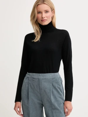 United Colors of Benetton sweter wełniany damski kolor czarny lekki z golfem 11AHD203Y