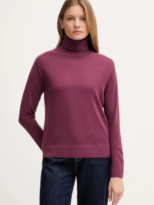 United Colors of Benetton sweter wełniany damski kolor fioletowy lekki z golfem 11AHD203Y