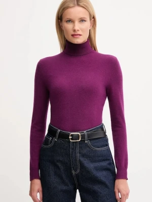 United Colors of Benetton sweter wełniany damski kolor fioletowy z golfem 1002D2348