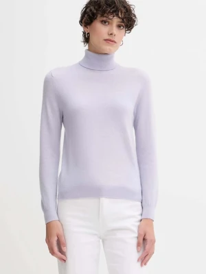 United Colors of Benetton sweter wełniany damski kolor fioletowy z golfem 1002D2348