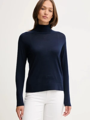 United Colors of Benetton sweter wełniany damski kolor granatowy lekki z golfem 11AHD203Y