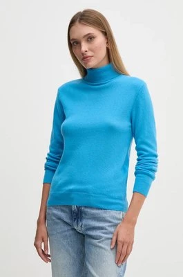 United Colors of Benetton sweter wełniany damski kolor niebieski lekki z golfem 1002D2348