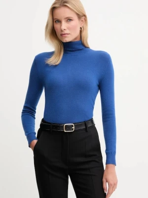 United Colors of Benetton sweter wełniany damski kolor niebieski z golfem 1002D2348