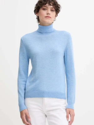 United Colors of Benetton sweter wełniany damski kolor niebieski z golfem 1002D2348