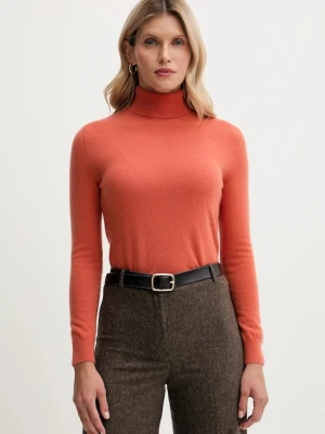 United Colors of Benetton sweter wełniany damski kolor pomarańczowy z golfem 1002D2348