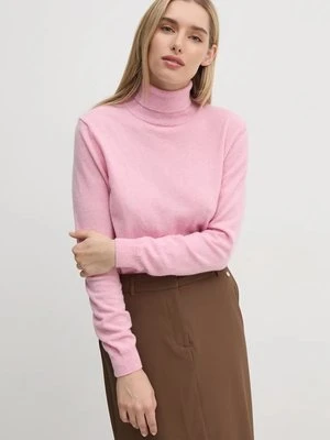 United Colors of Benetton sweter wełniany damski kolor różowy lekki z golfem 1002D2348