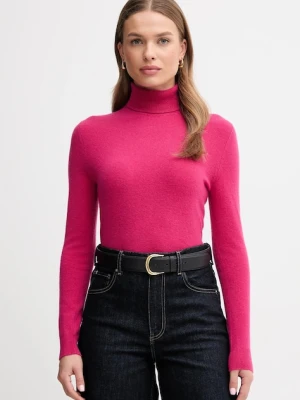 United Colors of Benetton sweter wełniany damski kolor różowy z golfem 1002D2348