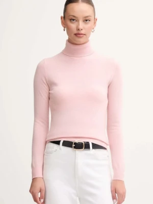 United Colors of Benetton sweter wełniany damski kolor różowy z golfem 1002D2348