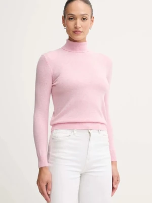 United Colors of Benetton sweter wełniany damski kolor różowy z golfem 1002D2348