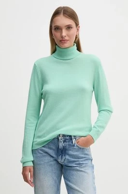 United Colors of Benetton sweter wełniany damski kolor turkusowy lekki z golfem 1002D2348