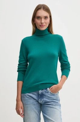 United Colors of Benetton sweter wełniany damski kolor zielony lekki z golfem 1002D2348