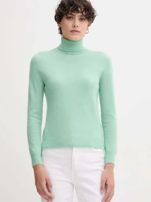 United Colors of Benetton sweter wełniany damski kolor zielony z golfem 1002D2348