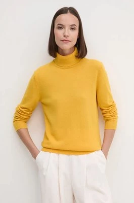 United Colors of Benetton sweter wełniany damski kolor żółty lekki z golfem 1002D2348