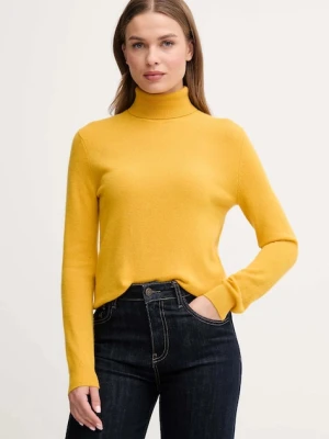 United Colors of Benetton sweter wełniany damski kolor żółty z golfem 1002D2348