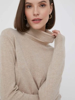 United Colors of Benetton sweter wełniany kolor beżowy z golfem