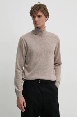 United Colors of Benetton sweter wełniany męski kolor beżowy lekki z golferm 1002U2180